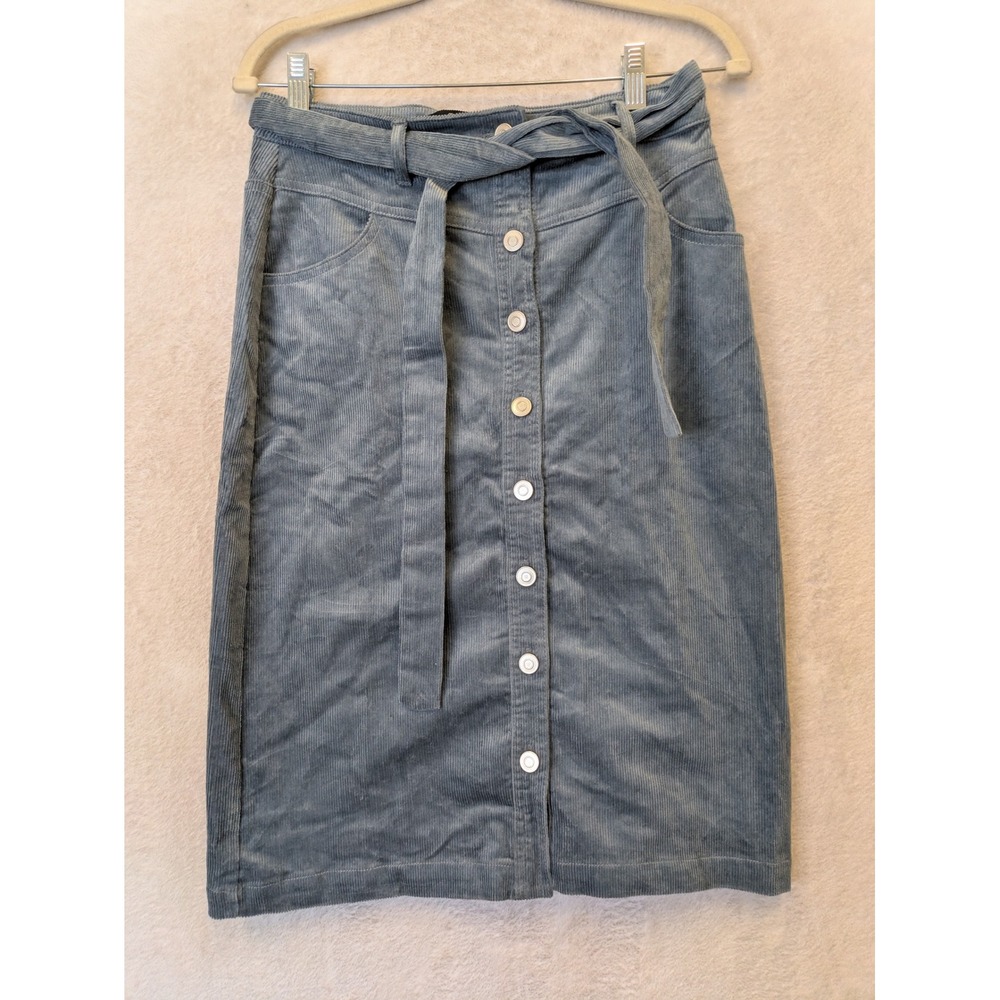 Love Tree Skirt Women's Small Blue Corduroy Button Front Tie Waist‎ Midi